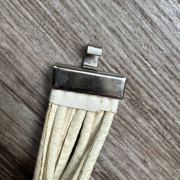 Vintage Multi Strand White Leather Silver Bead Womens Belt 80s Bohemian Fairy - Picture 6 of 8